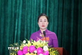 Bí thư Đảng ủy xã Yên Định Chu Thị Toan phát biểu. (Ảnh: Danh Lam/TTXVN)