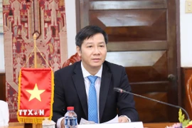 Phó Trưởng ban Tổ chức Trung ương Việt Nam Nguyễn Thành Tâm phát biểu tại Hội đàm. (Ảnh: Xuân Tú/TTXVN