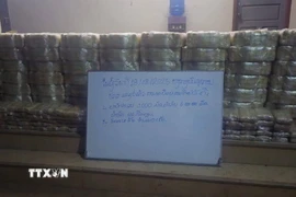 Số ma túy bị Công an tỉnh Bokeo, Bắc Lào thu giữ. (Ảnh: TTXVN phát)