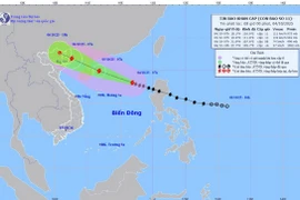 Dự báo hướng di chuyển của bão số 11. (Ảnh: Trung tâm dự báo khí tượng thủy văn Quốc gia)