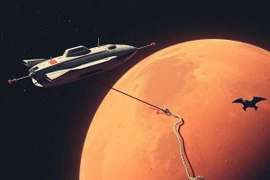 Con tàu vũ trụ được neo vào sao Hỏa - ảnh mô phỏng .(Nguồn: dzen)