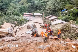 Hện trường vụ lở đất ở tỉnh Davao de Oro, Philippines, ngày 7/2/2024. (Ảnh: THX/TTXVN)