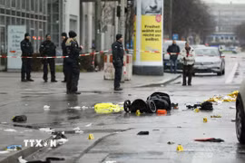 Hiện trường vụ lao xe vào đám đông ở thành phố Munich, Đức ngày 13/2/2025. (Ảnh: THX/TTXVN)
