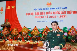 Đại tướng Phan Văn Giang, Ủy viên Bộ Chính trị, Phó Thủ tướng Chính phủ, Phó Bí thư Quân ủy Trung ương, Bộ trưởng Bộ Quốc phòng phát biểu chào mừng Đại hội. (Ảnh: Trọng Đức/TTXVN)