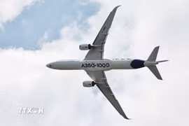 Máy bay Airbus A350-1000 tại Triển lãm hàng không Paris, Pháp ngày 17/6/2025. (Ảnh: THX/TTXVN)