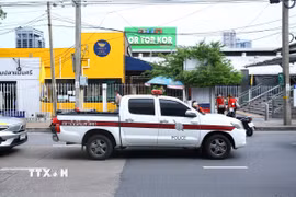 Hiện trường vụ xả súng tại chợ Or Tor Kor ở Bangkok, Thái Lan, ngày 28/7/2025. (Ảnh: THX/TTXVN)
