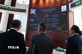 Nhà đầu tư theo dõi diễn biến cổ phiếu BSR trong phiên chào sàn đầu tiên trên HOSE. (Ảnh: Hứa Chung/TTXVN)
