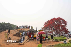 Du khách tham quan Di tích Đồi A1. (Ảnh: Xuân Tư/TTXVN)