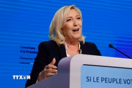 Bà Marine Le Pen khi là ứng cử viên Tổng thống Pháp, tháng 4/2022. (Ảnh: THX/TTXVN)