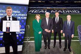Cầu thủ Kroos được trao tặng Huân chương Công trạng Đức tại Bernabéu. (Ảnh: Realmadrid)