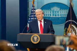 Tổng thống Mỹ Donald Trump phát biểu tại cuộc họp báo ở Nhà Trắng, Washington, D.C. (Ảnh: THX/TTXVN)