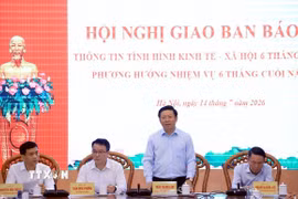 Phó trưởng Ban Tuyên giáo và Dân vận Trung ương Trần Thanh Lâm chủ trì hội nghị. (Ảnh: Tuấn Anh/TTXVN)