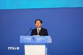 Phó Thủ tướng Chính phủ Hồ Quốc Dũng phát biểu tại Phiên toàn thể của Diễn đàn Kinh tế Á - Âu. (Ảnh: Trần Hải/TTXVN)