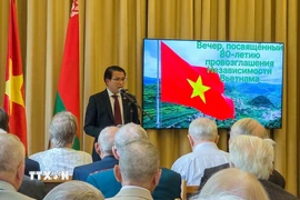 Đại sứ Việt Nam Nguyễn Văn Trung phát biểu tại lễ kỷ niệm 80 năm Quốc khánh Việt Nam tại Belarus. (Ảnh: TTXVN phát)