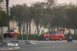 Lực lượng an ninh được triển khai gần hiện trường vụ tấn công của Israel tại Doha, Qatar ngày 9/9/2025. (Ảnh: THX/TTXVN)