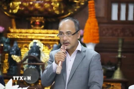 Chủ nhiệm Ủy ban Nhà nước về người Việt Nam ở nước ngoài Nguyễn Trung Kiên phát biểu tại buổi làm việc. (Ảnh: Xuân Tú/TTXVN)