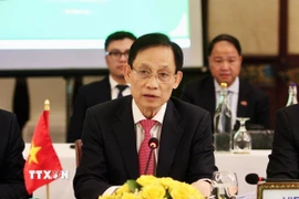 Bộ trưởng Bộ Ngoại giao Việt Nam Lê Hoài Trung phát biểu tại kỳ họp. (Ảnh: Quang Anh/TTXVN)