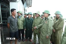 Phó Thủ tướng Chính phủ Trần Hồng Hà kiểm tra công tác ứng phó bão số 10 tại xã Diễn Châu. (Ảnh: Trịnh Duy Hưng/TTXVN)