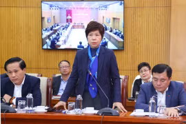 Bà Vũ Việt Trang, Ủy viên Ban Chấp hành Đảng bộ Khối các cơ quan Trung ương, Bí thư Đảng ủy, Tổng Giám đốc Thông tấn xã Việt Nam phát biểu. (Ảnh: Văn Điệp/TTXVN)
