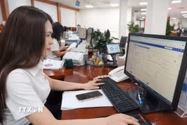 Cán bộ điện lực Lạng Sơn hoàn thiện hồ sơ cho người dân trên hệ thống trực tuyến tại trung tâm. (Ảnh: Tiến Vĩnh/TTXVN)