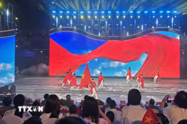 Chương trình nghệ thuật tại Gala nghệ thuật “Tổ quốc bình yên” do Bộ Công an phối hợp với thành phố Đà Nẵng tổ chức. (Ảnh: Khoa Chương/TTXVN)