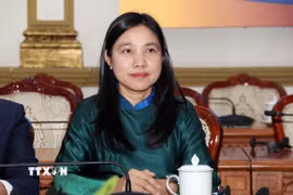 Bà Hà Thanh, Chủ tịch Liên hiệp các tổ chức hữu nghị Thành phố, Chủ nhiệm Hội đồng tư vấn Hội nhập Quốc tế - Đối ngoại nhân dân và Kiều bào thuộc Ủy ban Mặt trận Tổ quốc Việt Nam TP Hồ Chí Minh, rất đồng tình với nội dung Nghị quyết số 23-NQ/TW. (Ảnh: Xuân Khu/TTXVN)