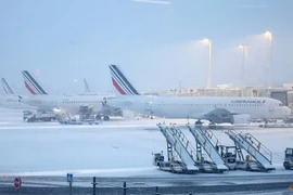 Máy bay của hãng Air France trên đường băng phủ đầy tuyết tại nhà ga 2F của sân bay Charles de Gaulle ở Paris, ngày 7/1. (Ảnh: Reuters)