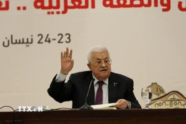 Tổng thống Palestine Mahmoud Abbas phát biểu tại Ủy ban Trung ương Tổ chức giải phóng Palestine tại thành phố Ramallah, Khu Bờ Tây, ngày 23/4/2025. (Ảnh: THX/TTXVN)