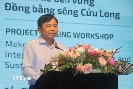 Thứ trưởng Bộ Nông nghiệp và Môi trường, ông Nguyễn Hoàng Hiệp kỳ vọng Liên minh các cơ quan nghiên cứu Đồng bằng sông Cửu Long sẽ góp phần chuyển đổi xanh và bền vững Vùng. (Ảnh: Thu Hiền/TTXVN)