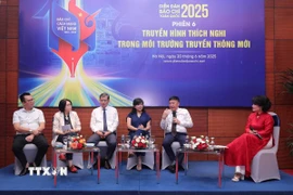 Phiên thảo luận "Truyền hình thích nghi trong môi trường truyền thông mới". (Ảnh: Thành Phương/TTXVN)