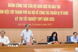 Bộ trưởng Bộ Giáo dục và Đào tạo Nguyễn Kim Sơn phát biểu chỉ đạo tại buổi làm việc. (Ảnh: Nguyễn Cúc/TTXVN)