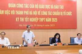 Bộ trưởng Bộ Giáo dục và Đào tạo Nguyễn Kim Sơn phát biểu chỉ đạo tại buổi làm việc. (Ảnh: Nguyễn Cúc/TTXVN)