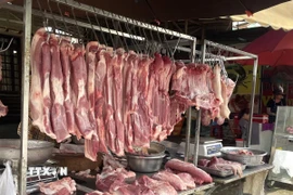 Hiện nay, nhiều người tiêu dùng e ngại mua thịt lợn không rõ nguồn gốc, xuất xứ khi dịch bệnh bùng phát. (Ảnh: Hương Giang/TTXVN)