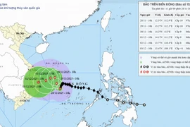 Hình ảnh đường đi của bão số 15 lúc 10h ngày 28/11. (Ảnh: Trung tâm dự báo khí tượng thủy văn Quốc gia)
