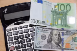 Đồng euro và USD tại Brussels, Bỉ. (Ảnh: THX/TTXVN)