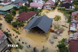 Khu vực bị ngập lụt tại tỉnh Aceh, Indonesia ngày 27/11/2025. (Nguồn: THX/TTXVN)