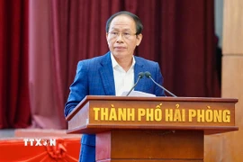 Ông Lê Tiến Châu, Bí thư Thành ủy Hải Phòng phát biểu. (Ảnh: TTXVN phát)