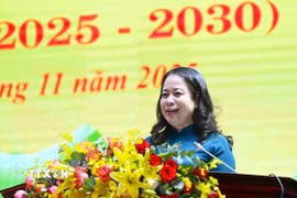 Phó Chủ tịch nước, Phó Chủ tịch thứ nhất Hội đồng Thi đua - Khen thưởng Trung ương Võ Thị Ánh Xuân phát biểu. (Ảnh: Chanh Đa/TTXVN)