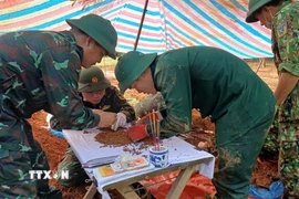 Đội quy tập hài cốt liệt sỹ, Đoàn Kinh tế - Quốc phòng 337 (Quân khu 4) quy tập, cất bốc các hài cốt liệt sỹ. (Ảnh: TTXVN phát)