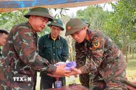 Đội quy tập hài cốt liệt sỹ, Đoàn Kinh tế-Quốc phòng 337 (Quân khu 4) cất bốc các hài cốt liệt sỹ. (Ảnh: TTXVN phát)