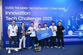 Đây là lần thứ 3, các sinh viên Đại học Duy Tân giành giải cao nhất của cuộc thi Innovation Tech Challenge, khi năm 2023 và 2024, sinh viên của trường cũng giành giải Quán quân. (Ảnh: Minh Sơn/Vietnam+)