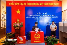 Các điểm di tích của phường Hoàn Kiếm được trưng dụng làm khu vực bỏ phiếu, nhằm phát huy giá trị di tích trong bầu cử. (Ảnh: Minh Sơn/Vietnam+)