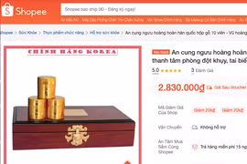 Sản phẩm “An cung ngưu hoàng hoàn Hàn Quốc hộp gỗ 10 viên - Vũ hoàng thanh tâm phòng đột quỵ, tai biến” bị Bộ Y tế yêu cầu Shopee gỡ sản phẩm quảng cáo trên sàn thương mại điện tử. (Ảnh: Cục An toàn thực phẩm cung cấp)