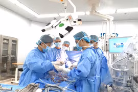 Các bác sỹ thực hiện ca phẫu thuật tim cho bệnh nhân. (Ảnh: PV/Vietnam+)