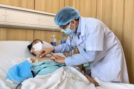 Bác sỹ theo dõi cho bệnh nhi sau ca ghép gan. (Ảnh: PV/Vietnam+)