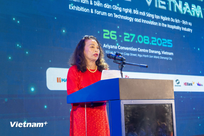 Ms. Do Thi Hong Xoan, Chairwoman of the Vietnam Hotel Association, speaks at the opening event of HorecFex Vietnam 2025. (Photo: Thanh Phong/Vietnam+) vnp-dulich-dothihongxoan.jpg