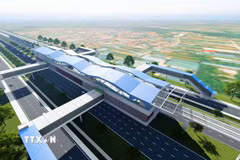Trong số 21 nhà ga của tuyến Metro Văn Cao-Hòa Lạc đó có 14 ga trên mặt đất, 6 ga ngầm và 1 ga trên cao, nhiều nhất trong các tuyến Metro ở Hà Nội hiện nay. (Ảnh: Trung Nguyên/TTXVN)