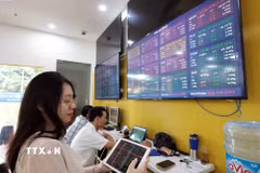 Khách hàng giao dịch tại Hội sở chính Công ty Chứng khoán Bảo Việt. (Ảnh: Trần Việt/TTXVN)