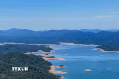 Mặt hồ Kẻ Gỗ phẳng lặng tạo nên vẻ đẹp yên bình của vùng thượng nguồn. (Ảnh: Hữu Quyết/TTXVN)