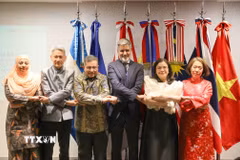 Thứ trưởng Ngoại giao Argentina Fernando Brun (người thứ ba, từ phải sang) nhấn mạnh ASEAN đã củng cố vững chắc vị thế trong tiến trình hội nhập khu vực trong gần 6 thập kỷ qua. (Ảnh: Thanh Tùng/TTXVN)